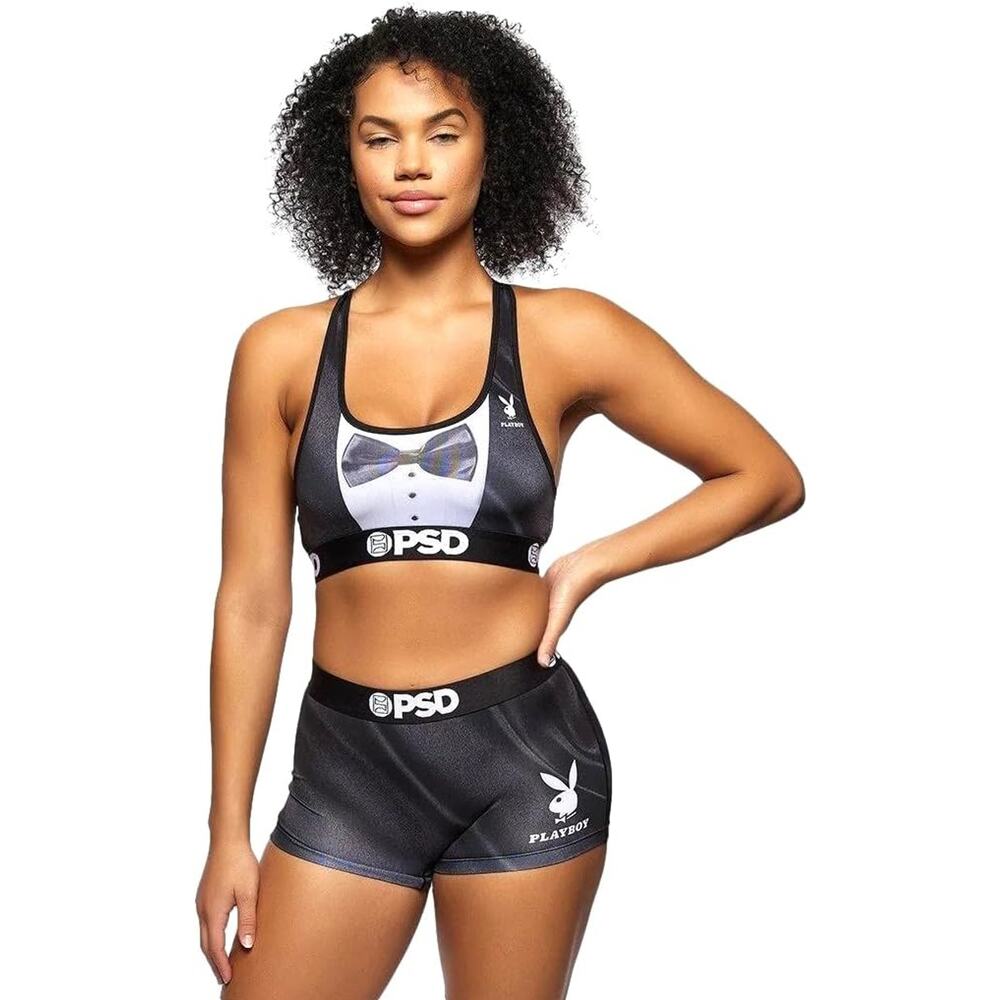 PSD Women's Playboy Bunny Sports Bra, Black, S